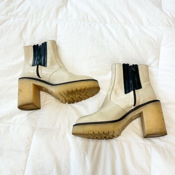 Free People James Chelsea Leather Boots Chunky Heel Cream Women’s Size 37 US 7 - Picture 9 of 12